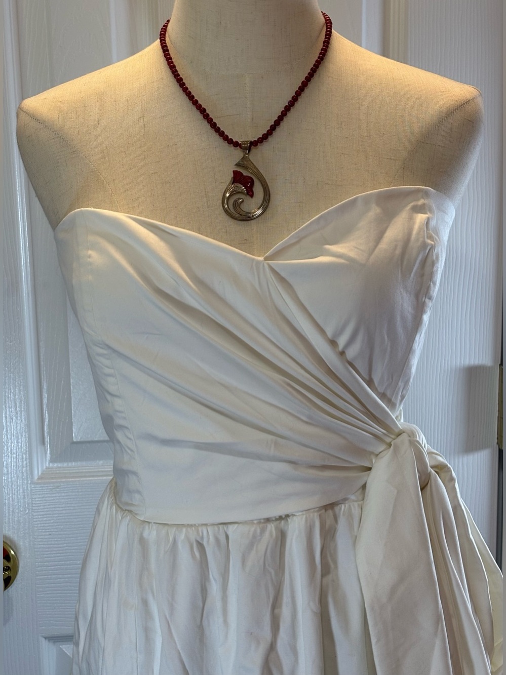 French Connection Strapless Ivory Maxi Dress with Side Sash Summer White - Picture 3 of 10